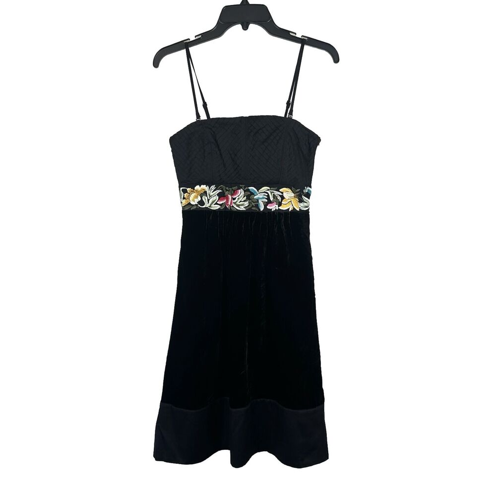 Anthropologie Floreat Dress Women’s 0 Strapless Floral Embroidered Black Velvet